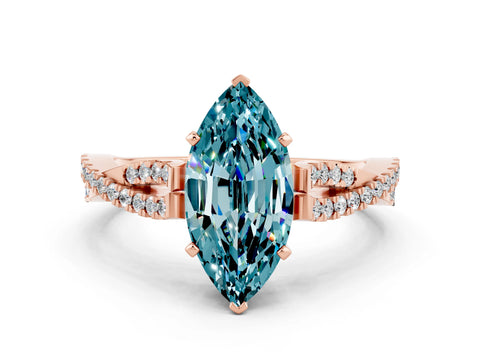 Rose gold Marquise Cut Blue Topaz Solitaire Engagement Ring with Twisted Pavé Band and Four-Prong Setting
