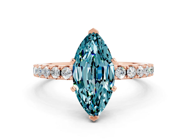 Rose gold Marquise Cut Blue Topaz Solitaire Pavé Band with Four-Prong Setting