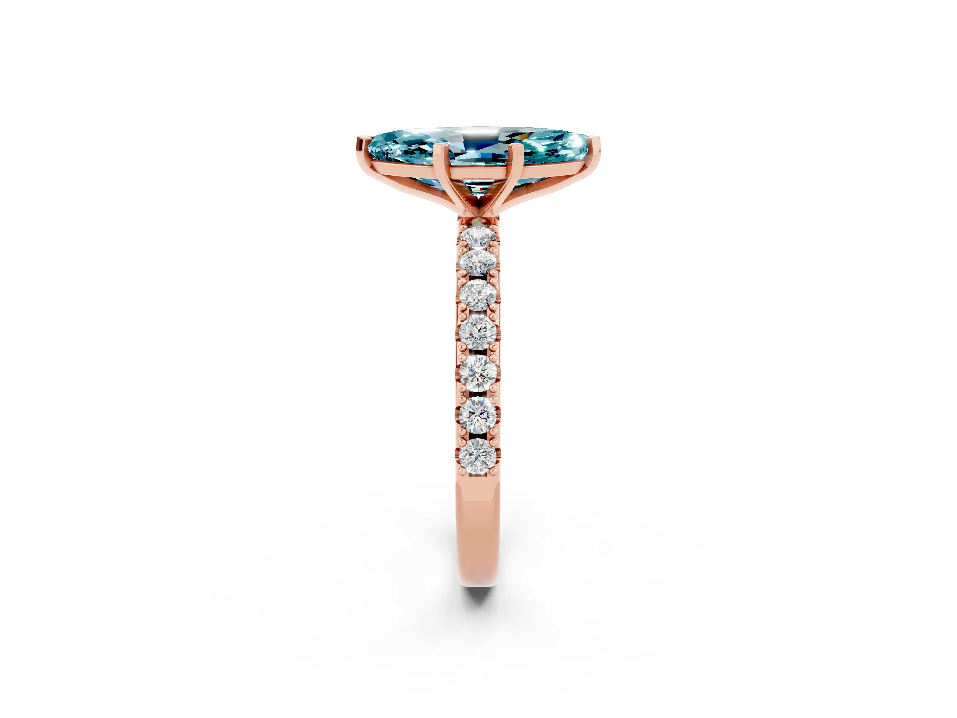 Rose gold Marquise Cut Blue Topaz Solitaire Pavé Band with Four-Prong Setting_2