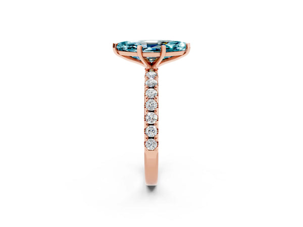 Rose gold Marquise Cut Blue Topaz Solitaire Pavé Band with Four-Prong Setting