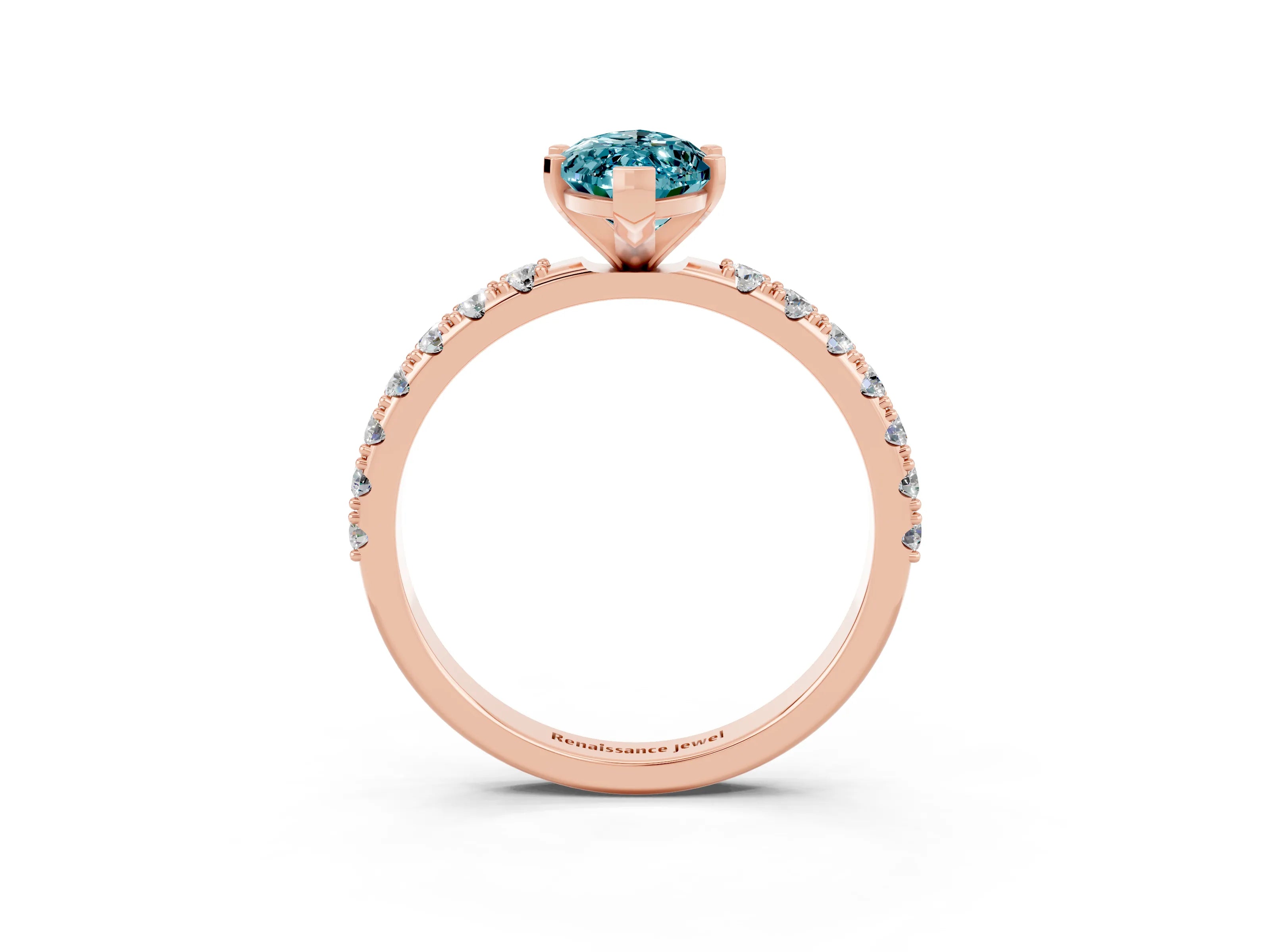 Rose gold Marquise Cut Blue Topaz Solitaire Pavé Band with Four-Prong Setting_3