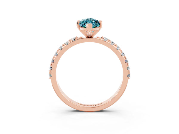 Rose gold Marquise Cut Blue Topaz Solitaire Pavé Band with Four-Prong Setting