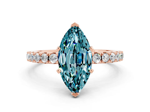 Rose gold Marquise Cut Blue Topaz Solitaire Pavé Band with Four-Prong Setting