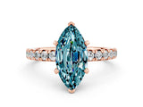 Rose gold Marquise Cut Blue Topaz Solitaire Pavé Engagement Ring with Round Band and Prong Setting_12