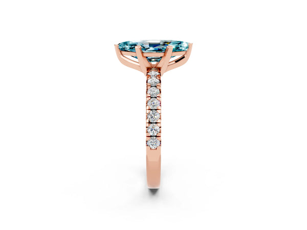Rose gold Marquise Cut Blue Topaz Solitaire Pavé Engagement Ring with Round Band and Prong Setting