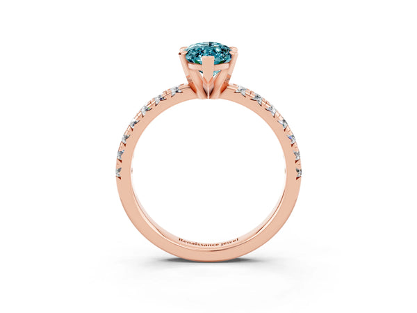 Rose gold Marquise Cut Blue Topaz Solitaire Pavé Engagement Ring with Round Band and Prong Setting