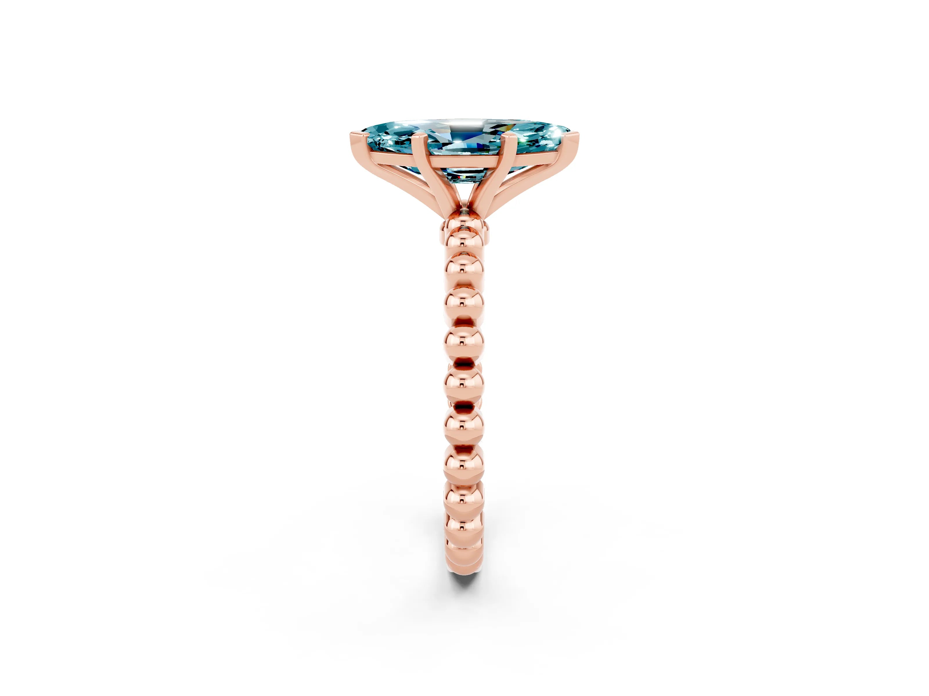 Rose gold Marquise Cut Blue Topaz Solitaire Ring with Beaded Band and Prong Setting_2