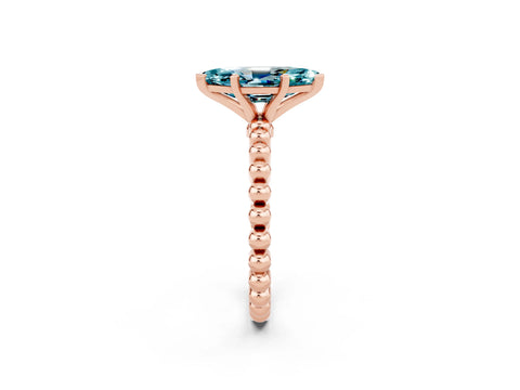 Rose gold Marquise Cut Blue Topaz Solitaire Ring with Beaded Band and Prong Setting_2
