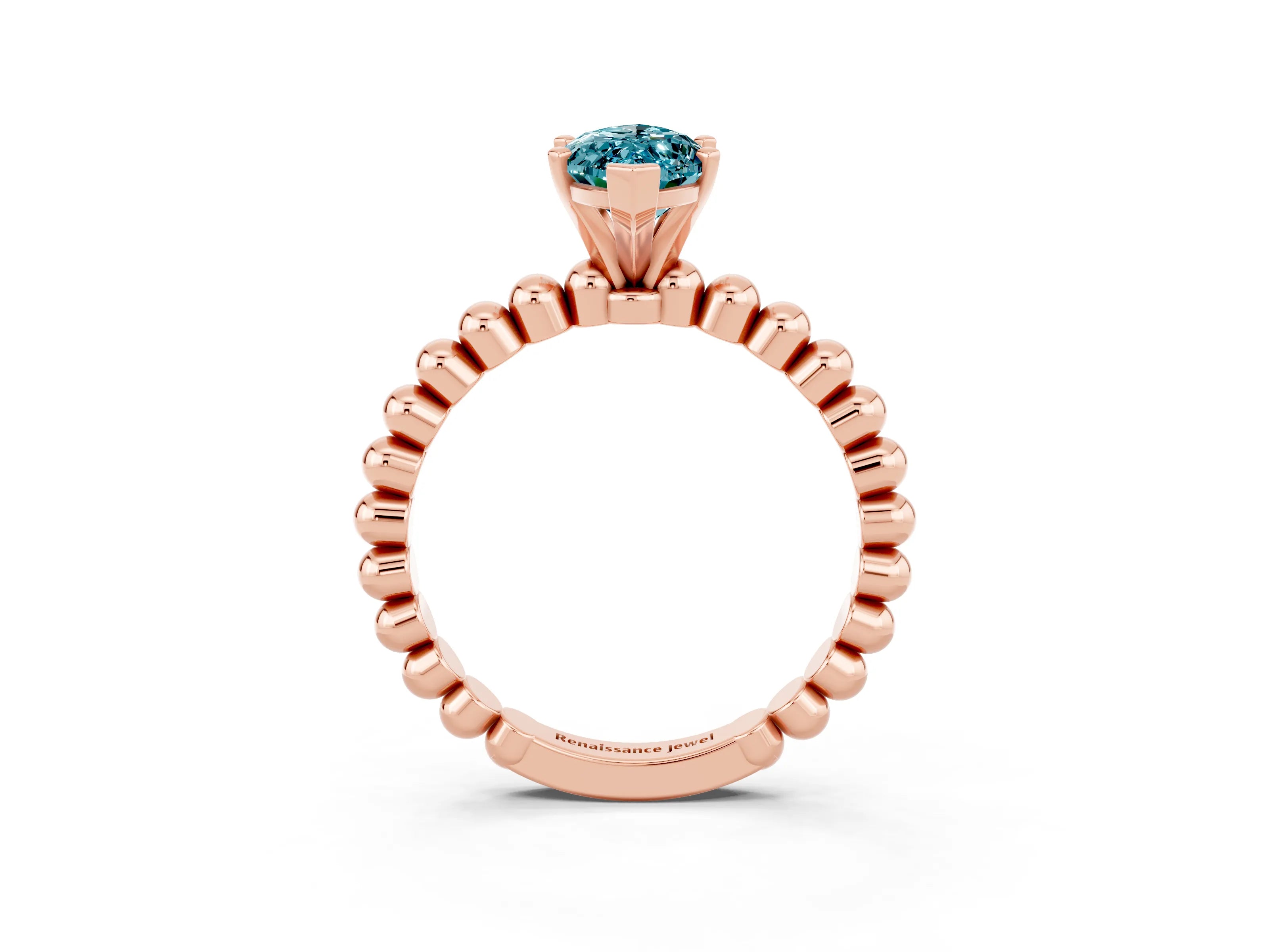 Rose gold Marquise Cut Blue Topaz Solitaire Ring with Beaded Band and Prong Setting_3
