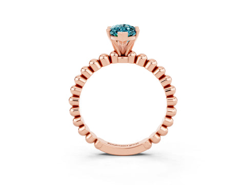 Rose gold Marquise Cut Blue Topaz Solitaire Ring with Beaded Band and Prong Setting_3