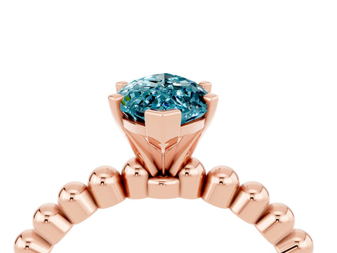 Rose gold Marquise Cut Blue Topaz Solitaire Ring with Beaded Band and Prong Setting_4
