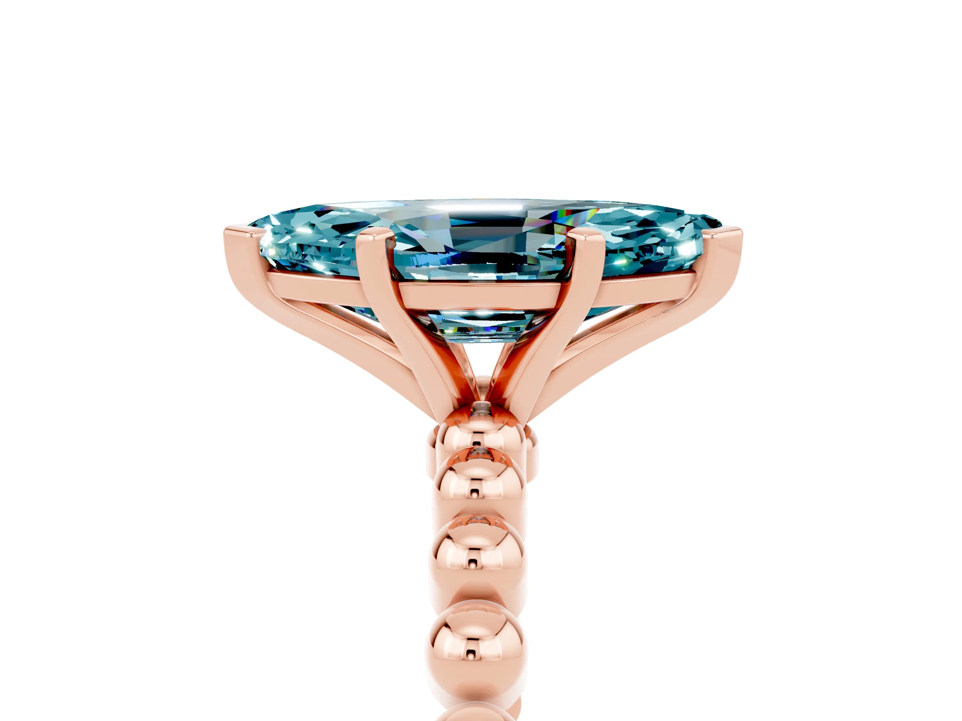 Rose gold Marquise Cut Blue Topaz Solitaire Ring with Beaded Band and Prong Setting_5