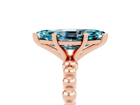 Rose gold Marquise Cut Blue Topaz Solitaire Ring with Beaded Band and Prong Setting_5