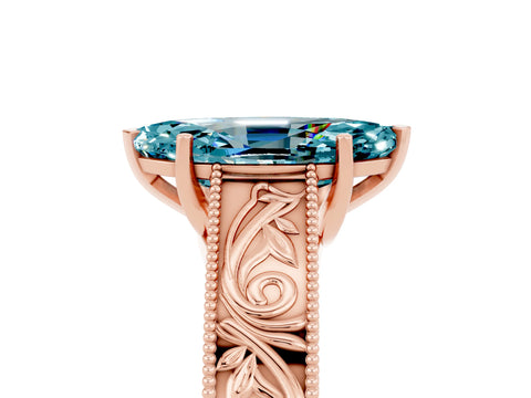 Rose gold Marquise Cut Blue Topaz Solitaire Ring with Engraved Band and Four-Prong Setting_5