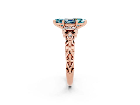 Rose gold Marquise Cut Blue Topaz Solitaire Ring with Filigree Band and Four-Prong Setting_26