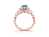 Rose gold Marquise Cut Blue Topaz Solitaire Ring with Filigree Band and Four-Prong Setting_27
