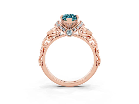 Rose gold Marquise Cut Blue Topaz Solitaire Ring with Filigree Band and Four-Prong Setting_27