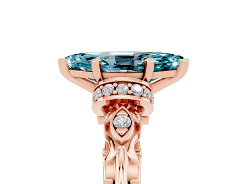 Rose gold Marquise Cut Blue Topaz Solitaire Ring with Filigree Band and Four-Prong Setting_29