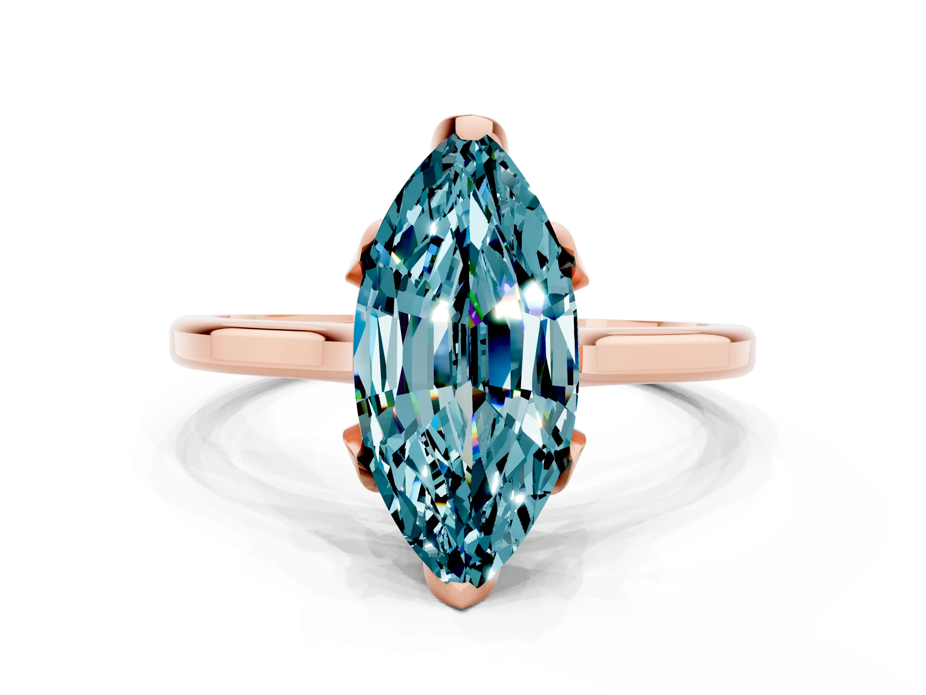 Rose gold Marquise Cut Blue Topaz Solitaire Ring with Flower Prong Setting and Classic Band_12