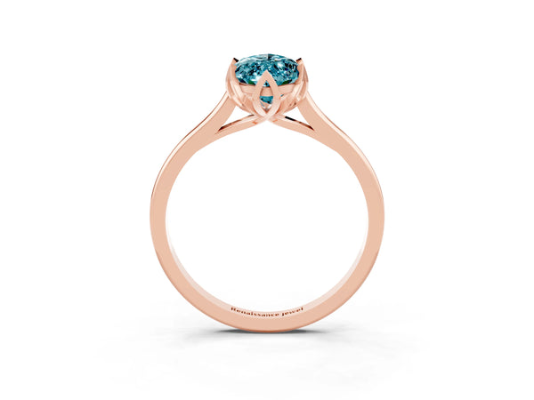 Rose gold Marquise Cut Blue Topaz Solitaire Ring with Flower Prong Setting and Classic Band