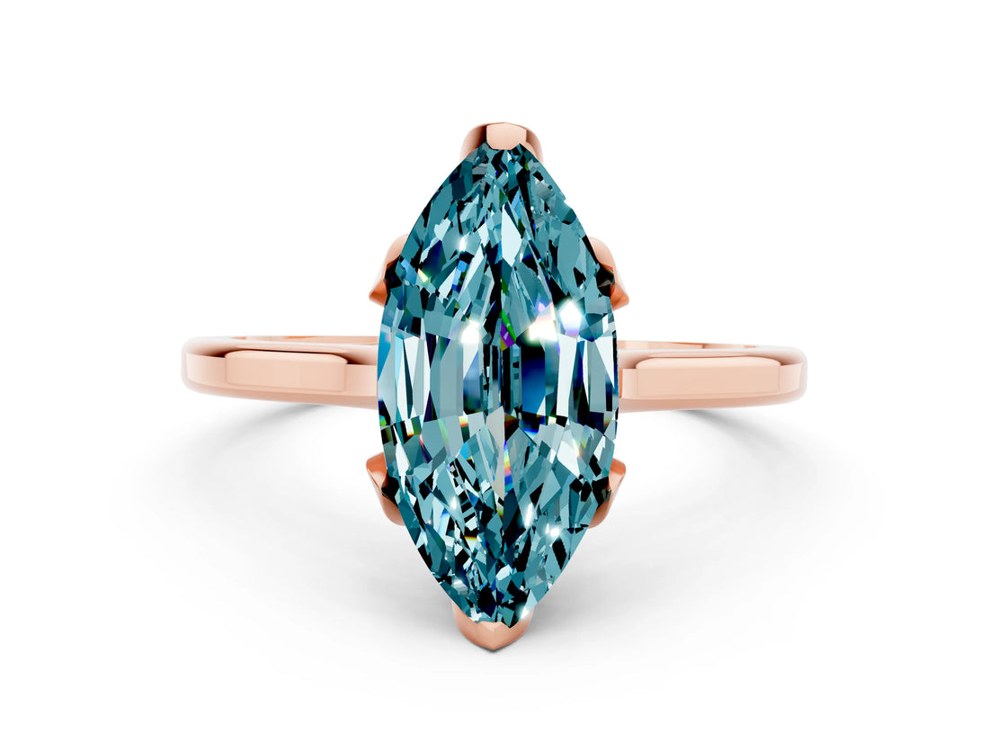 Rose gold Marquise Cut Blue Topaz Solitaire Ring with Flower Prong Setting and Classic Band_37