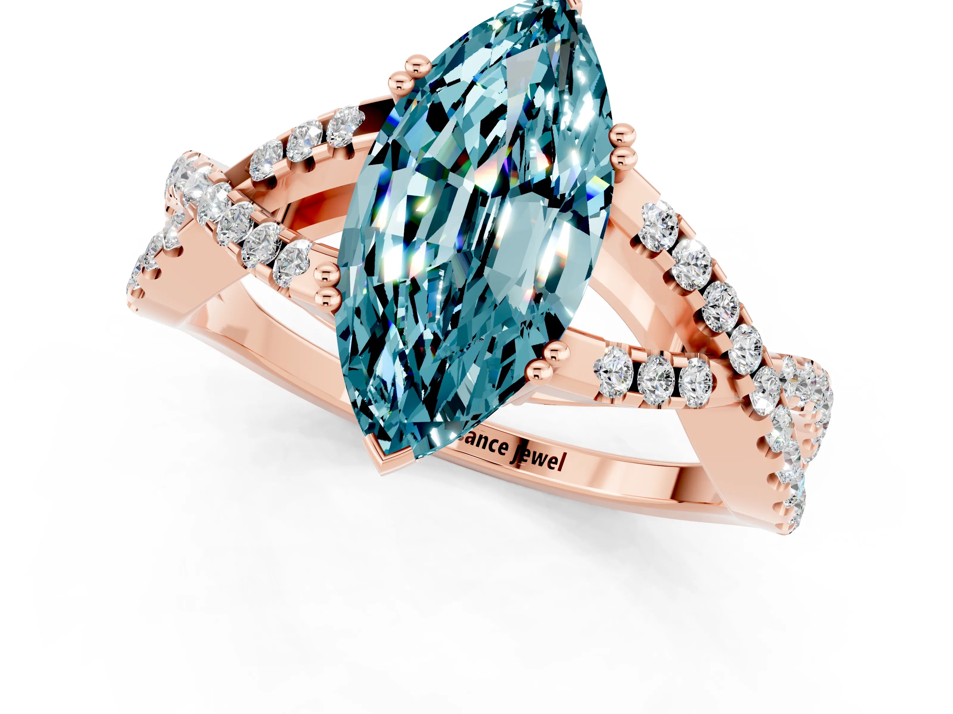 Rose gold Marquise Cut Blue Topaz Solitaire Ring with Four-Prong Setting and Twisted Pavé Band_1