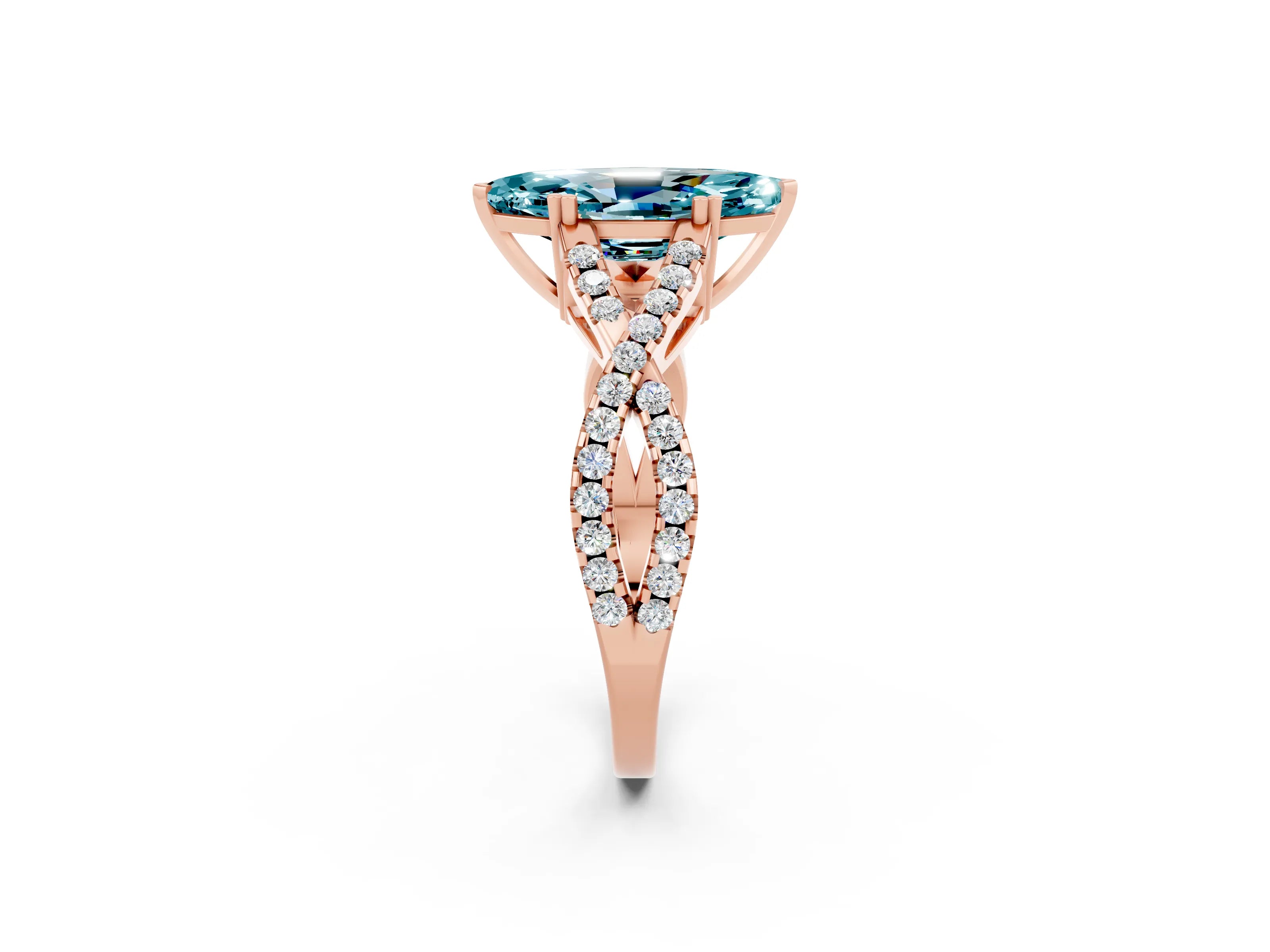 Rose gold Marquise Cut Blue Topaz Solitaire Ring with Four-Prong Setting and Twisted Pavé Band_2