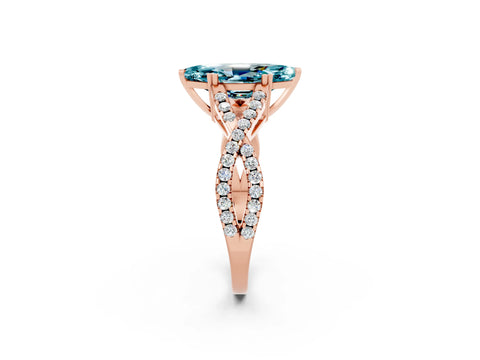 Rose gold Marquise Cut Blue Topaz Solitaire Ring with Four-Prong Setting and Twisted Pavé Band_2