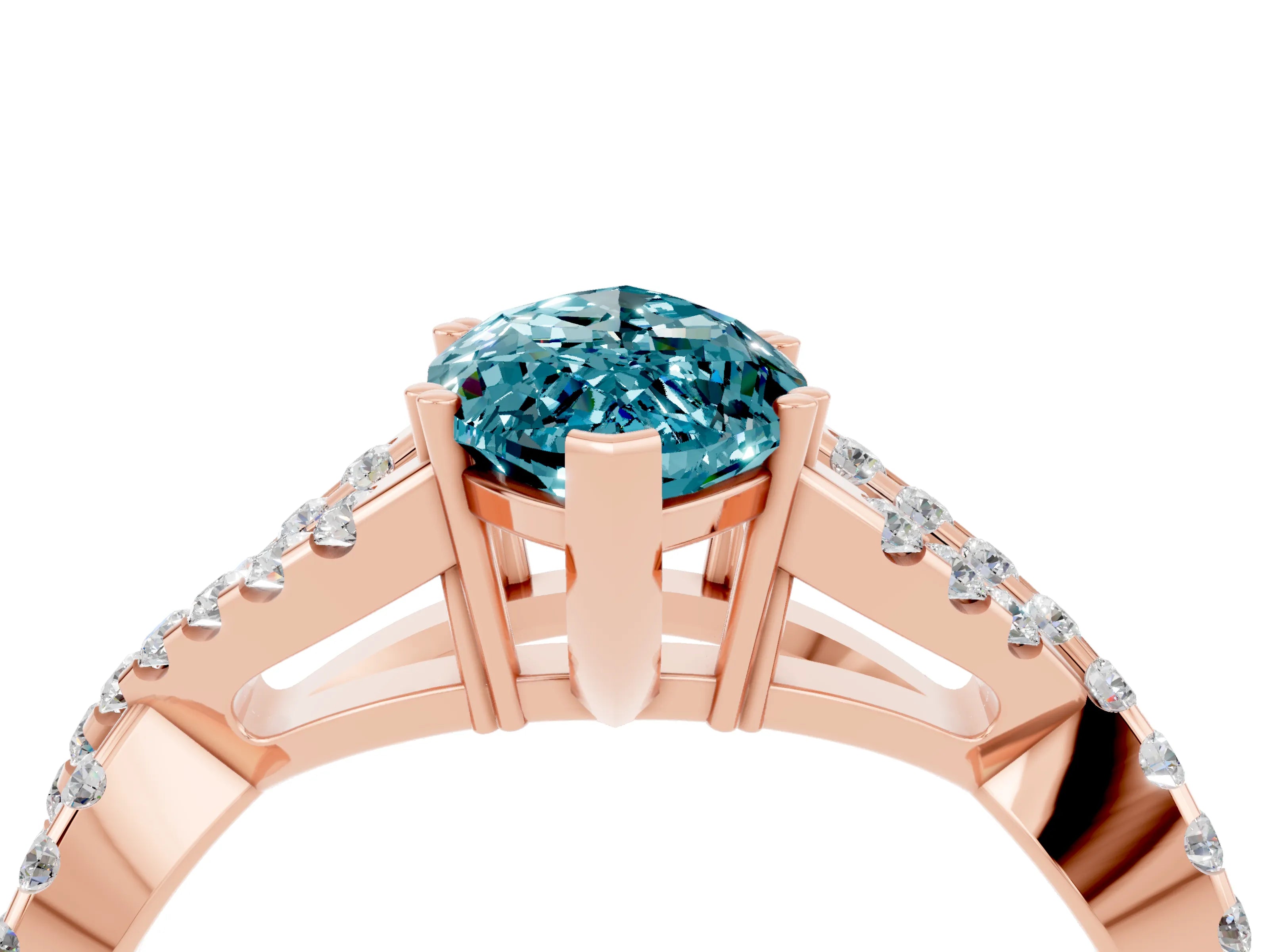 Rose gold Marquise Cut Blue Topaz Solitaire Ring with Four-Prong Setting and Twisted Pavé Band_4