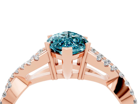 Rose gold Marquise Cut Blue Topaz Solitaire Ring with Four-Prong Setting and Twisted Pavé Band_4