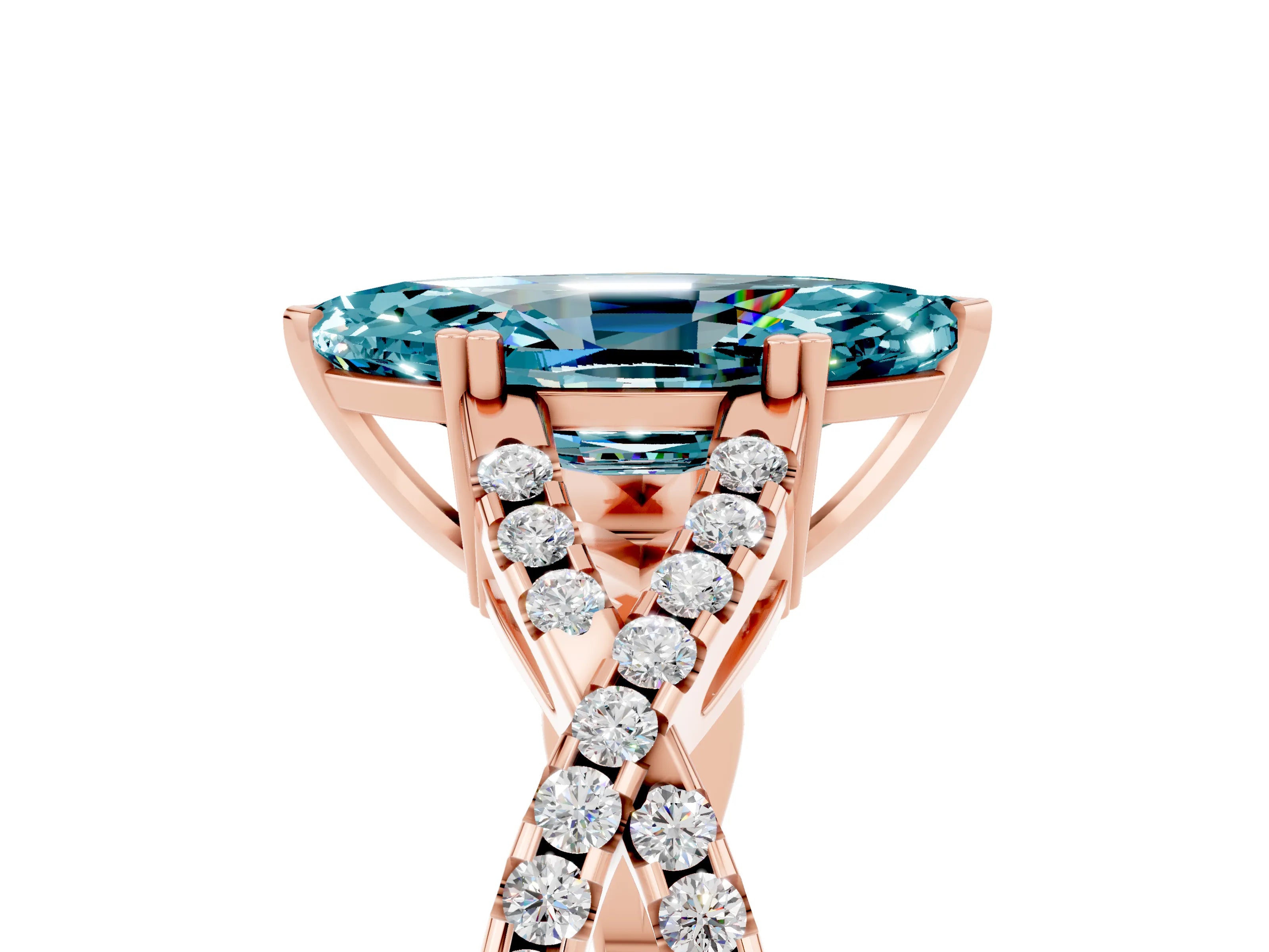 Rose gold Marquise Cut Blue Topaz Solitaire Ring with Four-Prong Setting and Twisted Pavé Band_5
