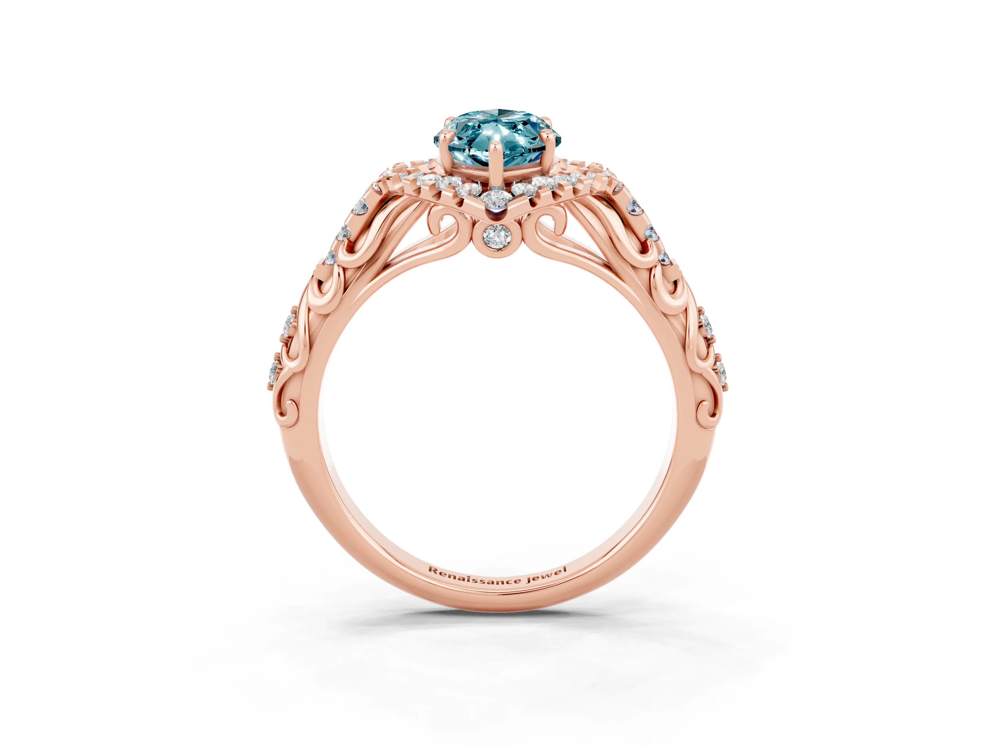 Rose gold Marquise Cut Blue Topaz Solitaire Ring with Hidden Halo and Pavé Band_15
