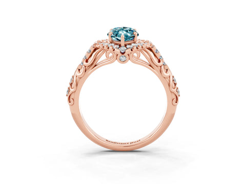 Rose gold Marquise Cut Blue Topaz Solitaire Ring with Hidden Halo and Pavé Band_15