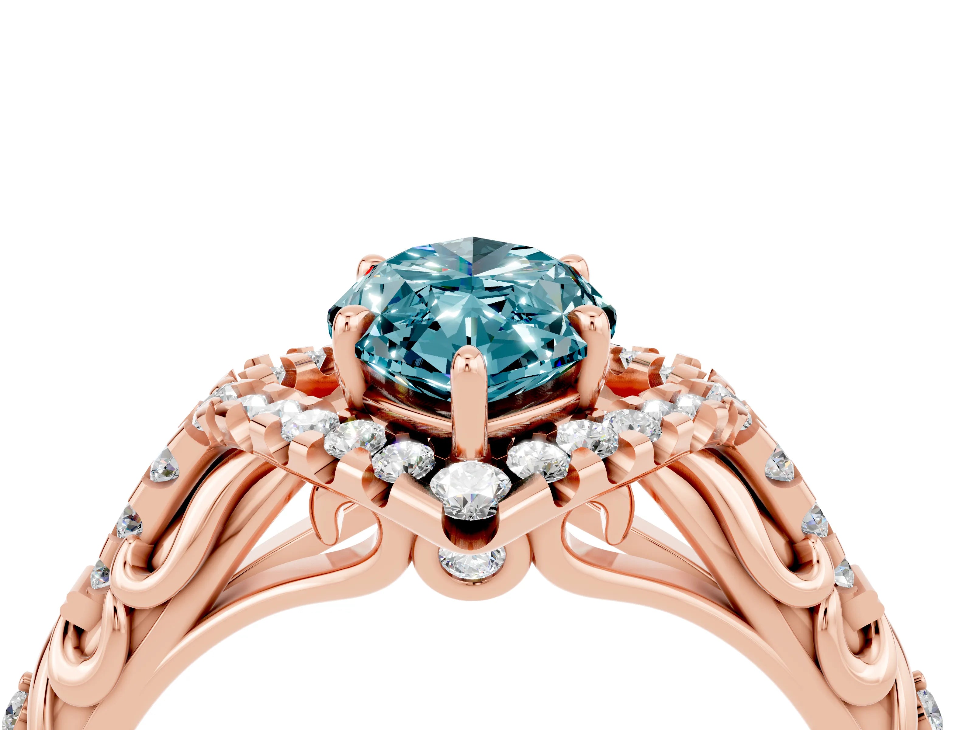 Rose gold Marquise Cut Blue Topaz Solitaire Ring with Hidden Halo and Pavé Band_16