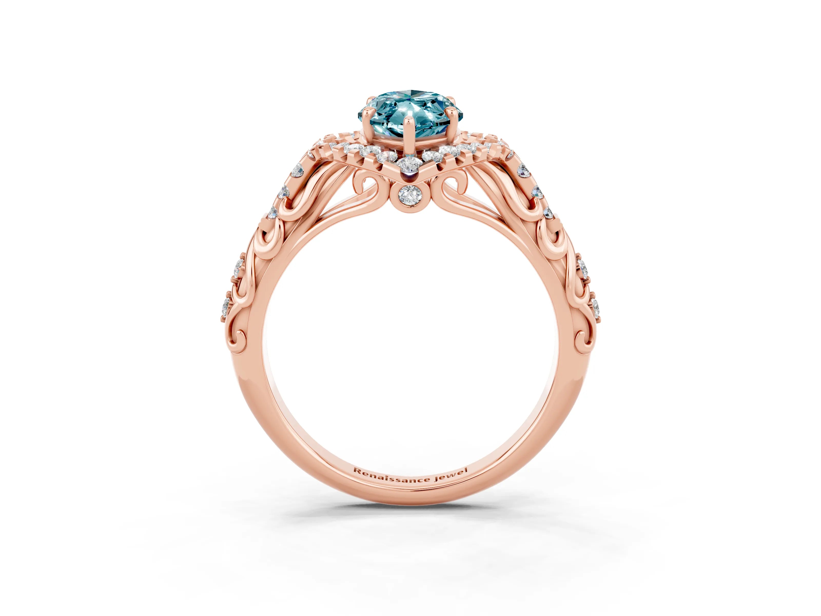 Rose gold Marquise Cut Blue Topaz Solitaire Ring with Hidden Halo and Pavé Band_22