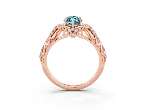 Rose gold Marquise Cut Blue Topaz Solitaire Ring with Hidden Halo and Pavé Band_22