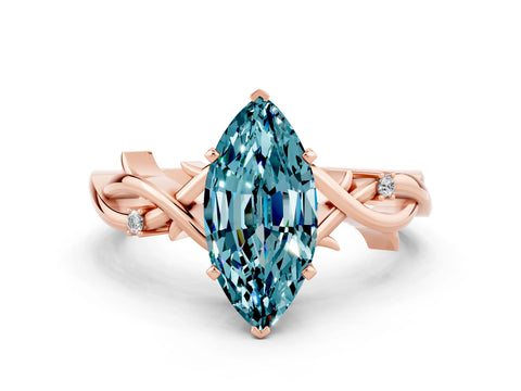Rose gold Marquise Cut Blue Topaz Solitaire Ring with Milgrain Pavé Band and Four-Prong Setting_12