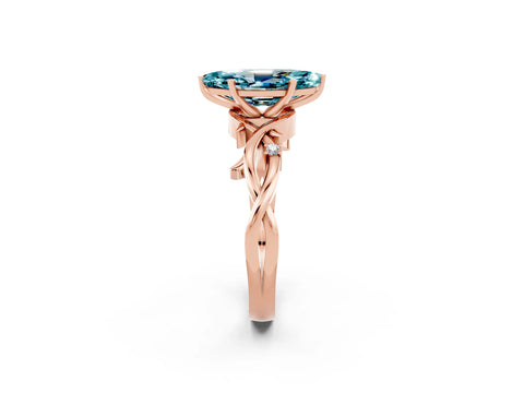 Rose gold Marquise Cut Blue Topaz Solitaire Ring with Milgrain Pavé Band and Four-Prong Setting_14