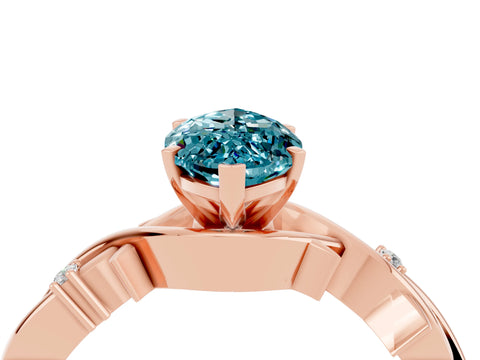 Rose gold Marquise Cut Blue Topaz Solitaire Ring with Milgrain Pavé Band and Four-Prong Setting_16