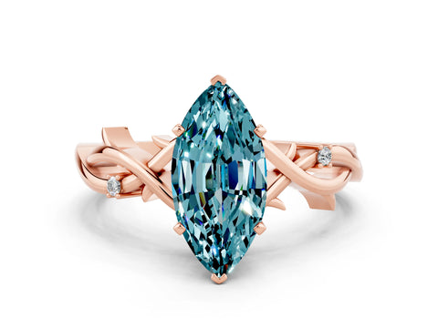 Rose gold Marquise Cut Blue Topaz Solitaire Ring with Milgrain Pavé Band and Four-Prong Setting_19