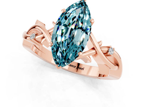 Rose gold Marquise Cut Blue Topaz Solitaire Ring with Milgrain Pavé Band and Four-Prong Setting_20