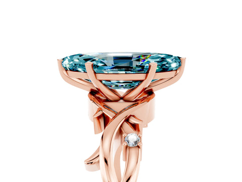 Rose gold Marquise Cut Blue Topaz Solitaire Ring with Milgrain Pavé Band and Four-Prong Setting_24
