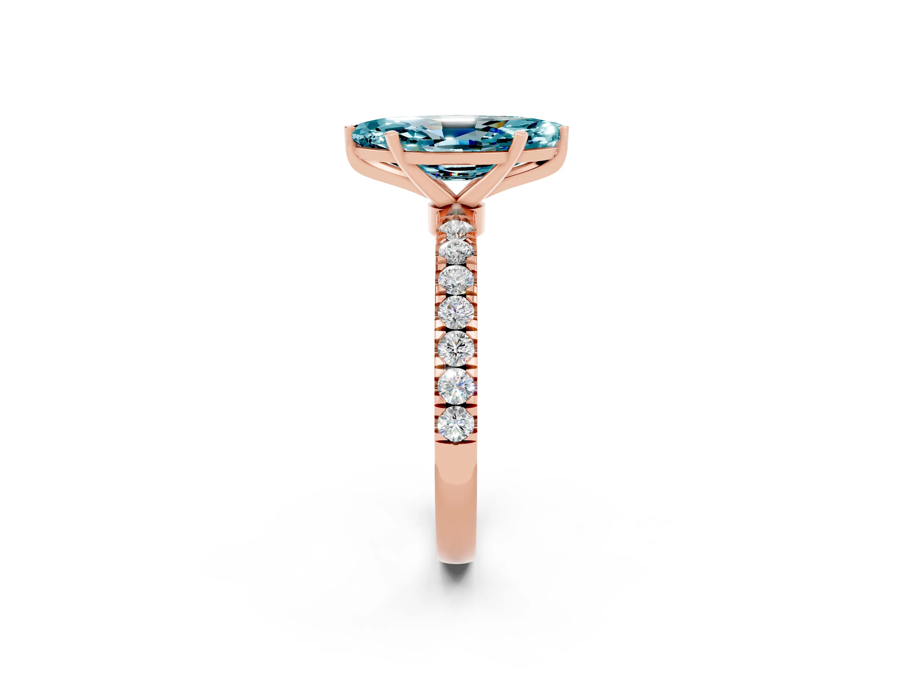 Rose gold Marquise Cut Blue Topaz Solitaire Ring with Pavé Accents and Four-Prong Setting_2