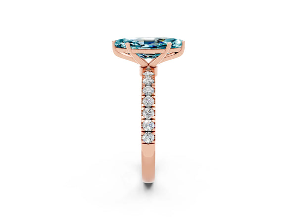 Rose gold Marquise Cut Blue Topaz Solitaire Ring with Pavé Accents and Four-Prong Setting