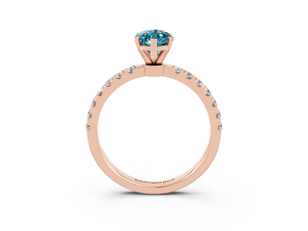 Rose gold Marquise Cut Blue Topaz Solitaire Ring with Pavé Accents and Four-Prong Setting