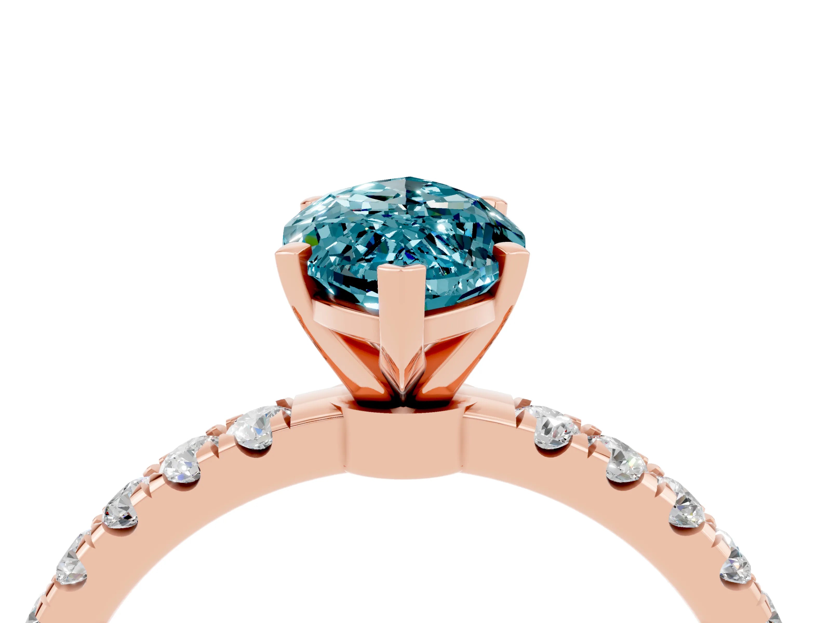 Rose gold Marquise Cut Blue Topaz Solitaire Ring with Pavé Accents and Four-Prong Setting_4