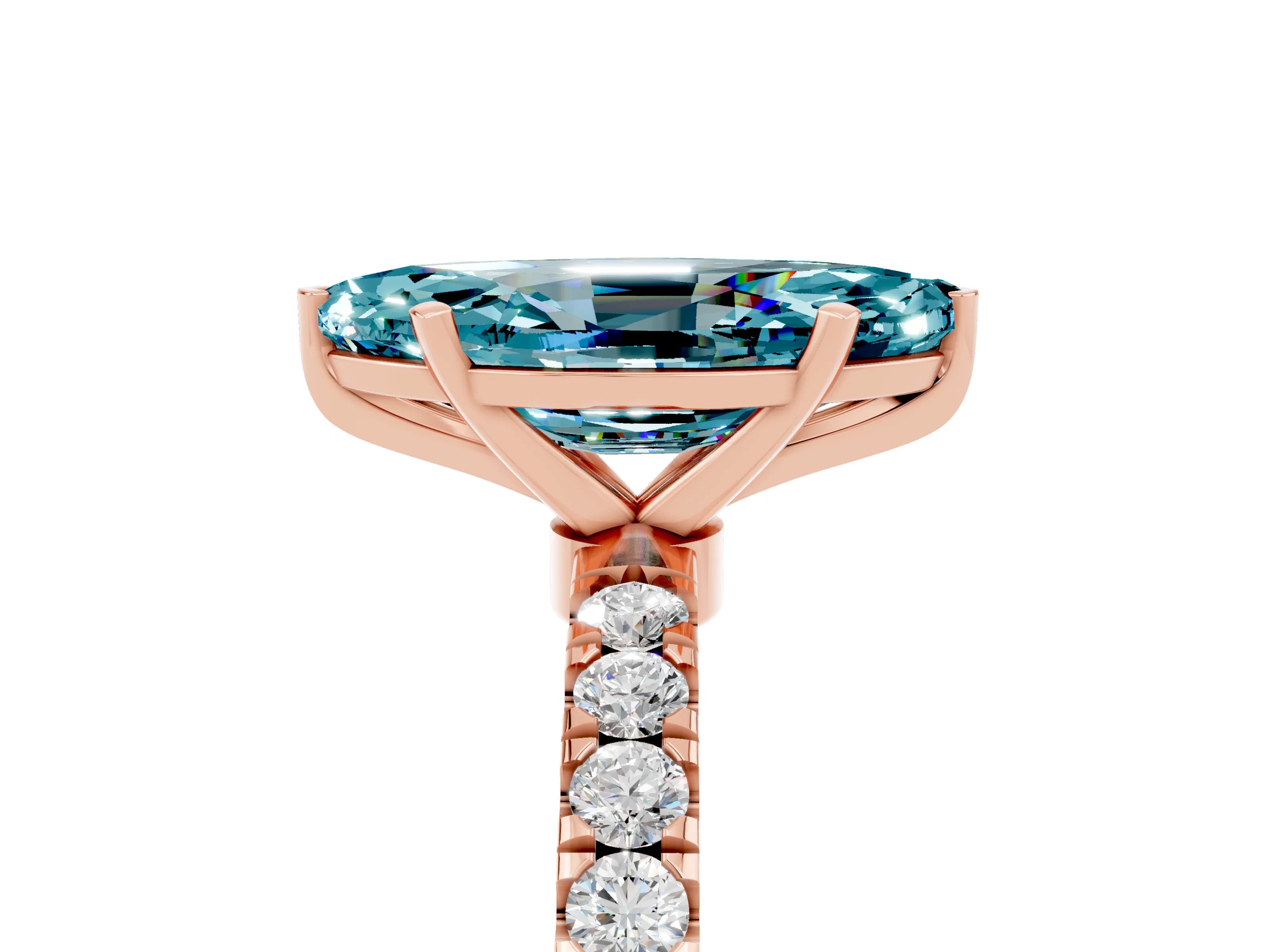 Rose gold Marquise Cut Blue Topaz Solitaire Ring with Pavé Accents and Four-Prong Setting_5