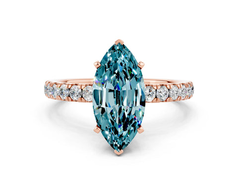 Rose gold Marquise Cut Blue Topaz Solitaire Ring with Pavé Accents and Four-Prong Setting