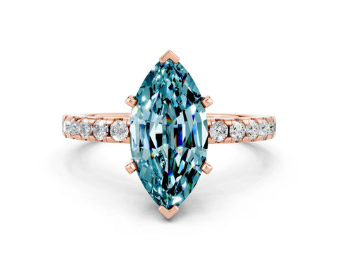 Rose gold Marquise Cut Blue Topaz Solitaire Ring with Pavé Band and Four-Prong Setting_36