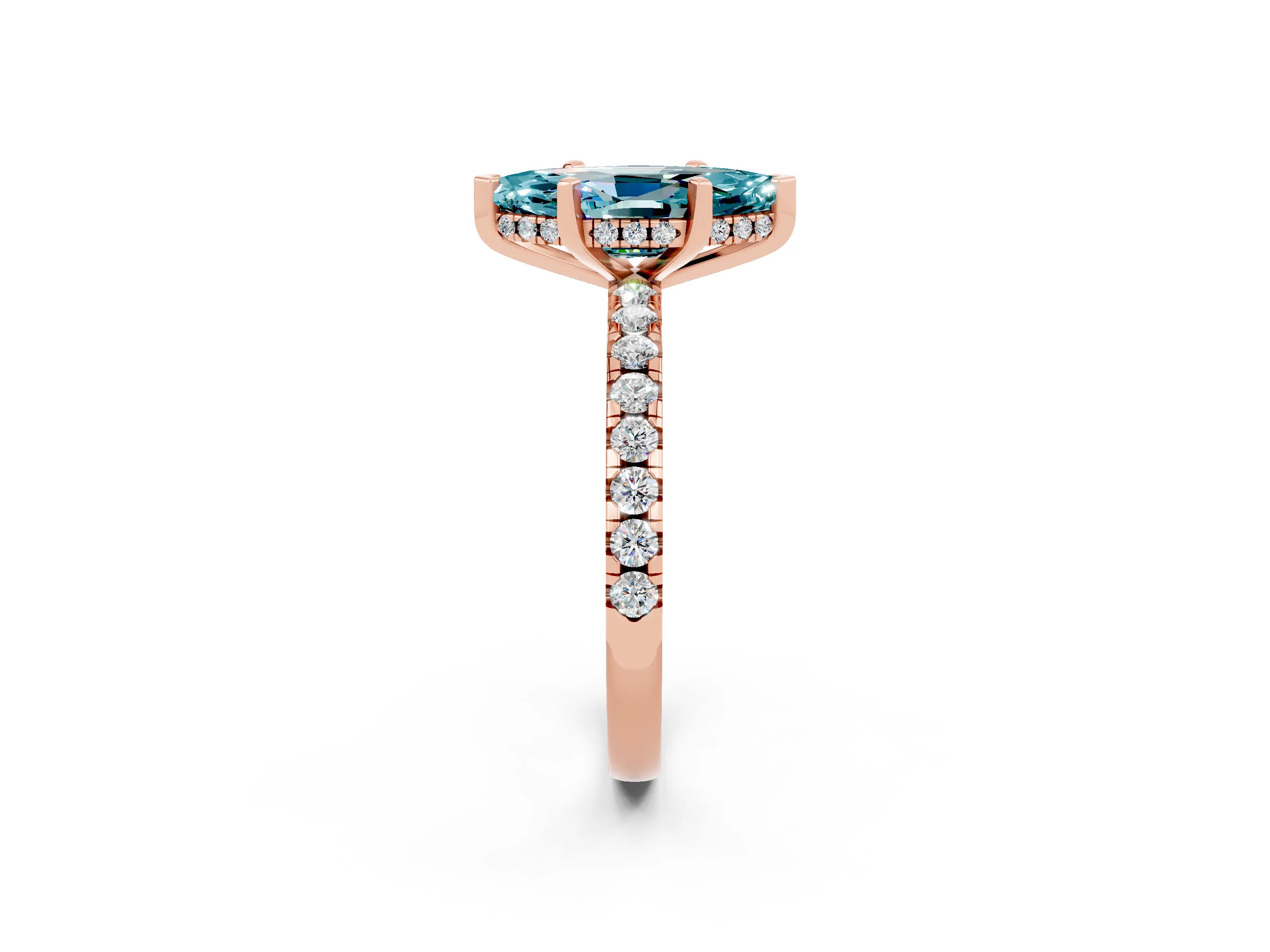 Rose gold Marquise Cut Blue Topaz Solitaire Ring with Pavé Band and Four-Prong Setting_38